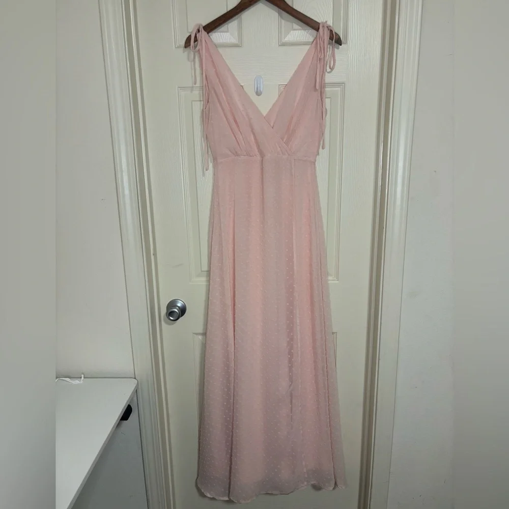 Lulus Pink Chiffon Maxi Dress V‑Neck maxi dress wedding guest - Picture 5 of 13